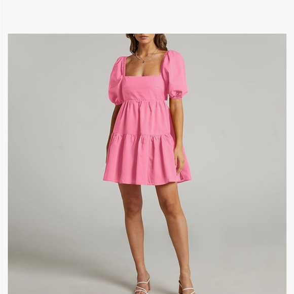 Pink Puff Sleeve Dress - Picture 3 of 4